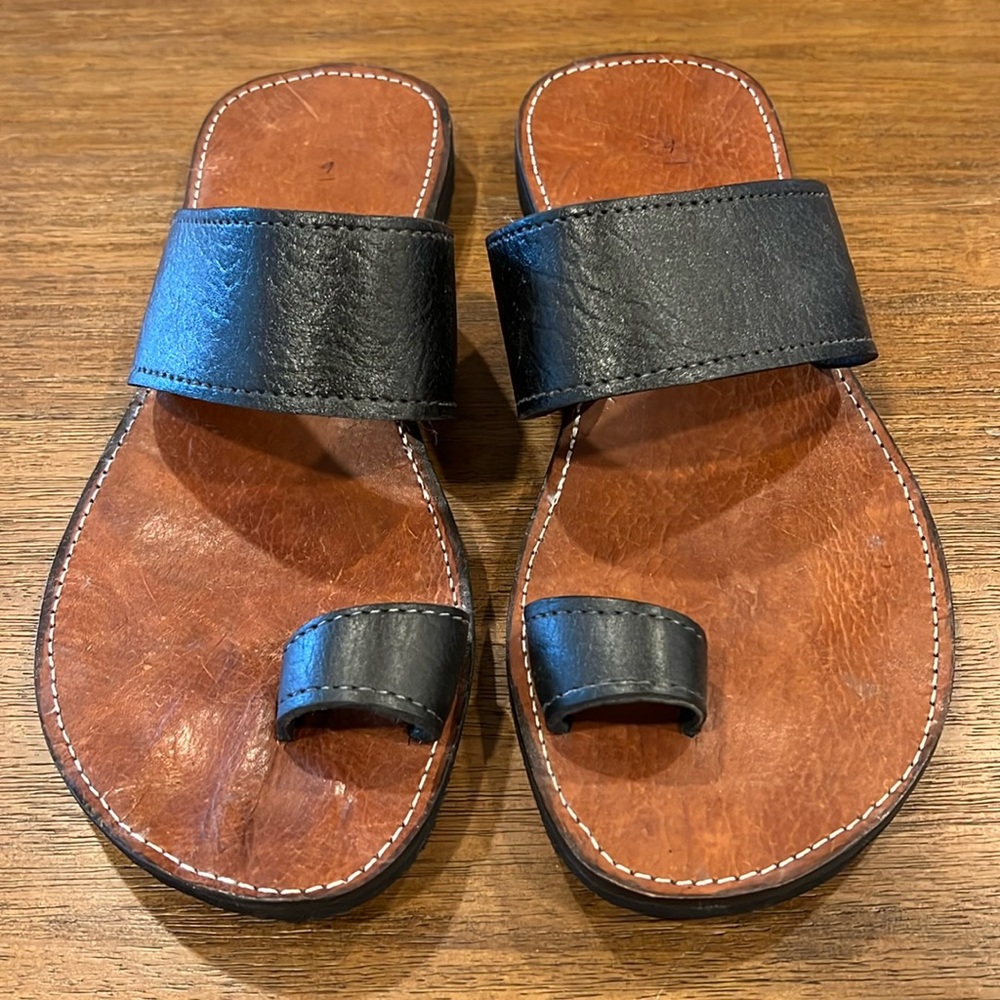 Handmade in Haiti Leather Slip-On Sandals, Black, Size 9